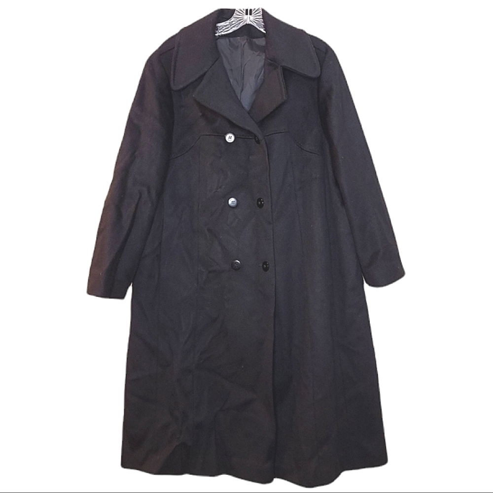 Forstmann trenchcoat vintage 100% wool soft long sleeve black made in USA retro